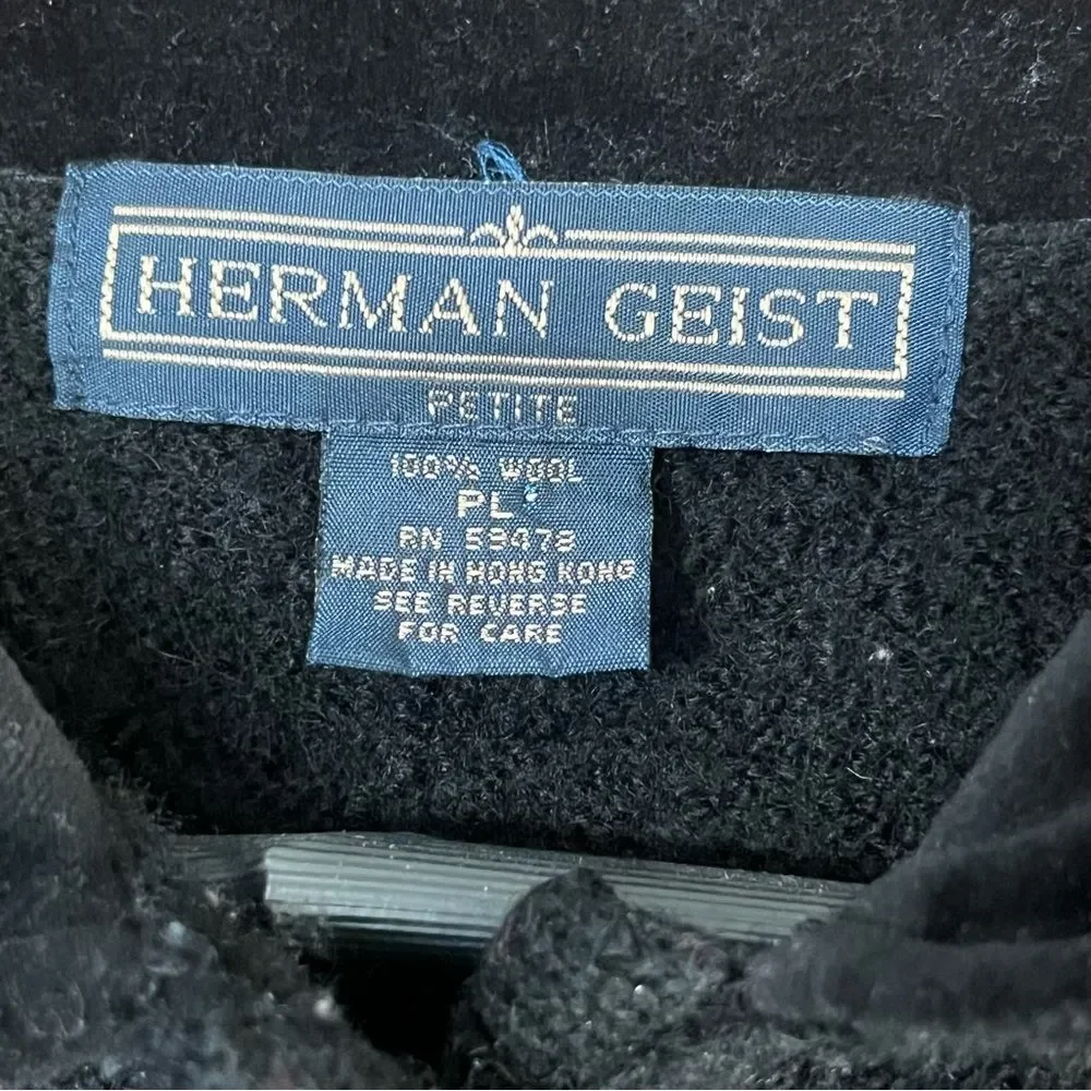 Vintage Herman Geist Black wool blend cardigan jacket with a velvet collar